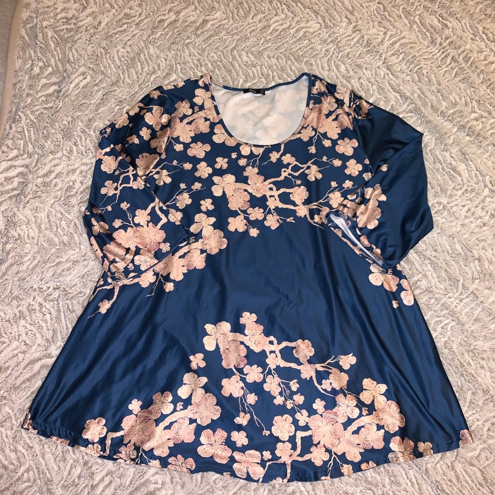 Lily by Firmiana Blue & Cherry Blossom Top - Plus